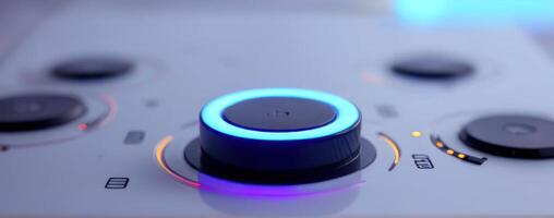 Close up of a blue button on an electronic device photo