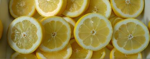 Sliced lemons in a white bowl photo