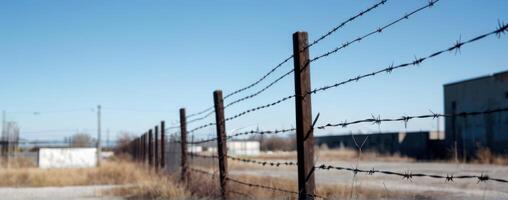 A fence with barbed wire in the background photo