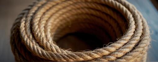 Close up of a rope on wooden table photo
