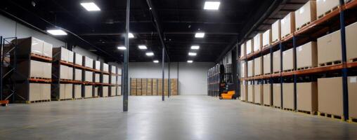 A warehouse full of boxes and pallets photo