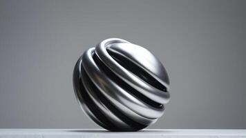 A black and silver sculpture sitting on top of white photo