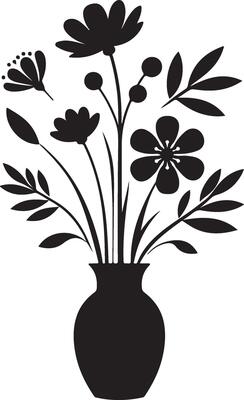 Silhouette periwinkle flower in the vase black color only