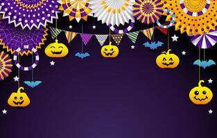Halloween Horizontal background with Scary decoration from paper, Editable gradient vector