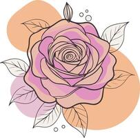 a rose line art illustration with color blobs style vector