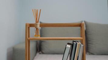 Book shelf of handmade with books in a home interior video