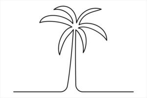 Continuous one line palm tree drawing Isolated on white background art illustration vector