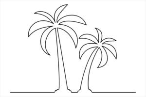 Continuous one line palm tree drawing Isolated on white background art illustration vector