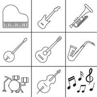 A simple set of musical instruments in a thin line. Image of jazz and blues musical instruments. vector