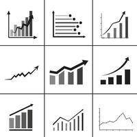 Statistics and chart data with a down or up arrow. A set of dips and peaks charts. vector