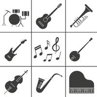 Dark set of musical instruments. Basic instruments for jazz. vector