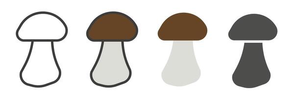 Mushrooms in different styles. Mushrooms icons. A set of different mushrooms. vector