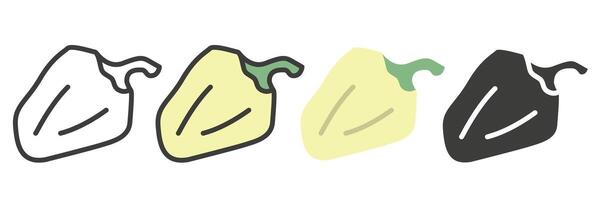 Sweet pepper in different styles. Pepper icon. A set of different peppers. vector