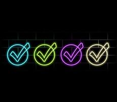 Accept Circular Button Outline yellow glowing neon icon vector