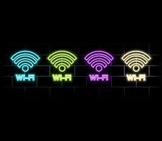 WiFi symbols neon effect dark. Waves Wi Fi signal icon. Internet connection modern technology. Design web page billboard banner. illustration. vector