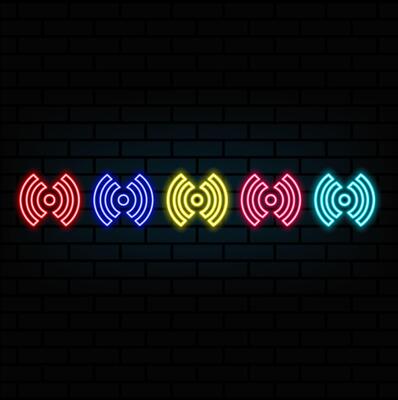 Futuristic glowing low polygonal wifi symbol made of stars, lines, dots, isolated on dark blue background. Modern design illustration.