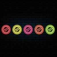 Glowing checkmark inside a circle animated on a black background. vector