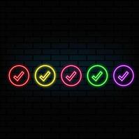 3d rendering UI Check Mark in circle icon with neon light isolated in black background vector
