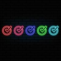 Glowing Check and Mark on Black Background. vector