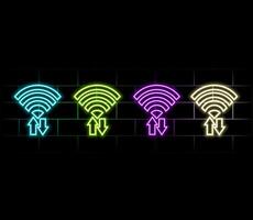 Glowing Blue Neon Light Wi-Fi Wireless Icon. Low Poly 3D Design and Wireframe Network Structure. Internet Illustration vector