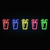 Bar Neon Signs Thin Line Icon Set Can Be Used for Pub Design. illustration of Neons Icons Drink vector