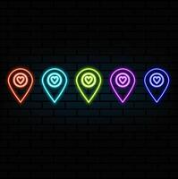 Glowing neon light location icon. Location symbol glowing in the dark. many colors. vector