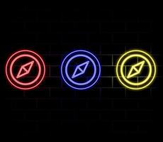 A web banner with a neon GPS location pin on a blue background. vector