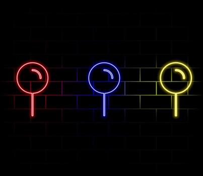 Mark pointer sign. Cyan neon icon in the dark. Bluring. Luminescence. Illustration. vector