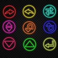 Neon arrow pointing at a black background on a glossy floor.29 vector