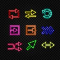isolated arrow with neon outline glowing on red background.12 vector