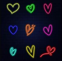 Neon light heart. Love sign with glow. Pink, red and purple leds. Laser frame for Valentine day. Electrical elements for design with text. vector