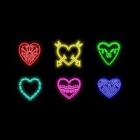 Neon double frame in heart form with shining effects on dark blue background. Empty glowing techno backdrop. illustration vector