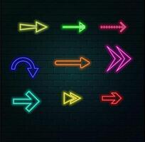 Outline neon bow arrow icon. Glowing neon bow arrow with heart shape arrowhead, cupid arrow pictogram. Love weapon, decorative romantic arrows, target and direction. icon set vector
