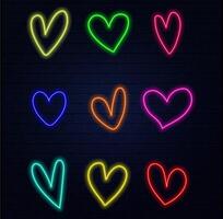 Neon tubes in the shape of a heart isolated on a dark transparency grid. vector