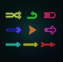 Bright neon right arrows on a black background. 3D rendering of glowing neon arrows on a black background. Flashing direction indicators. vector