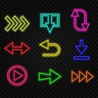 Neon arrow pointing at a black background on a glossy floor.14 vector