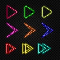Bright blue color neon light arrow pointing left. left arrow neon glow icon black background.8 vector