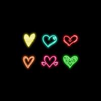 Neon double frame in heart form with shining effects on dark purple background. Empty glowing techno backdrop. illustration vector