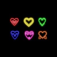 Neon double frame in heart form with shining effects on dark background. Empty glowing techno backdrop. illustration vector