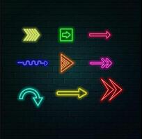 Neon arrows set of 4 color icons. Arrow icon. Arrow collection. Arrow. Cursor. Modern simple arrows. illustration vector