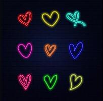 Neon pink heart on dark red background with space for text vector