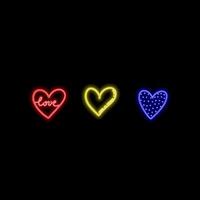 Neon light heart. Love sign with glow. Pink, red and purple leds. Laser frame for Valentine day. Electrical elements for design with text. vector