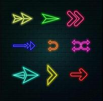 isolated arrow with neon outline glowing on red background vector