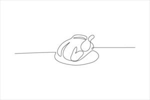 continuous line illustration of chicken meat on a plate vector