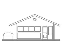 a line drawing of a house with a garage vector