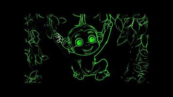 Neon frame effect,Curious Monkey on black background video