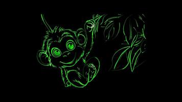 Neon frame effect,Curious Monkey on black background video