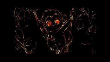 Neon frame effect,Curious Monkey on black background video