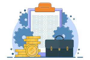 Concept Design Portfolio, Illustration of Briefcase with Documents and Gold Coins. Business Icon Concept. Flat Cartoon Style Suitable for Landing Web Page, Banner, Sticker, Background. vector