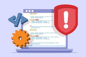 Bug Testing Concept and TJ process with error detection. Software quality assurance with coding issues Debugging with AI. Code review automation testing. Software development, debugging and control. vector